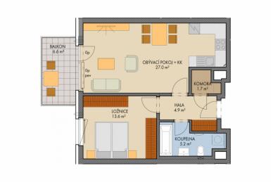 Novostavba 2+kk/B/G, 55m2, Praha 9, Byty Nad Krocínkou