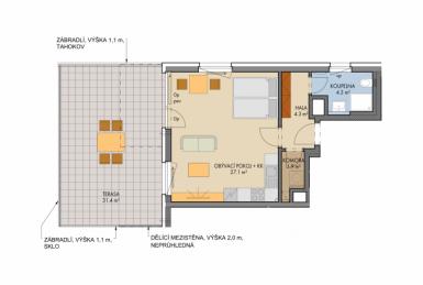 Novostavba 1+kk/T, 39m2, Praha 9, Byty Nad Krocínkou