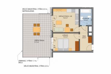 Novostavba 2+kk/T, 43m2, Praha 9, Byty Nad Krocínkou